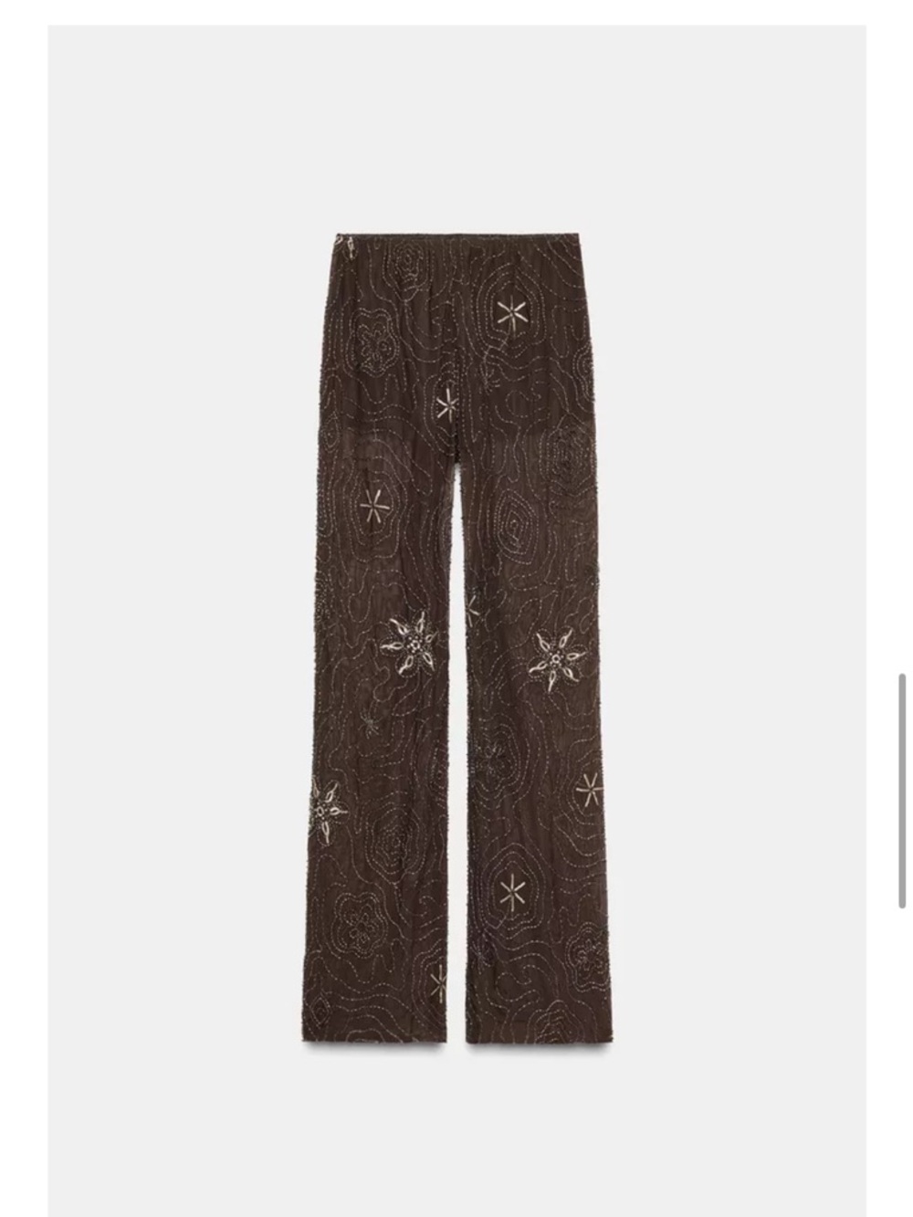 Zara Brown Embellished Wide-Leg Pants